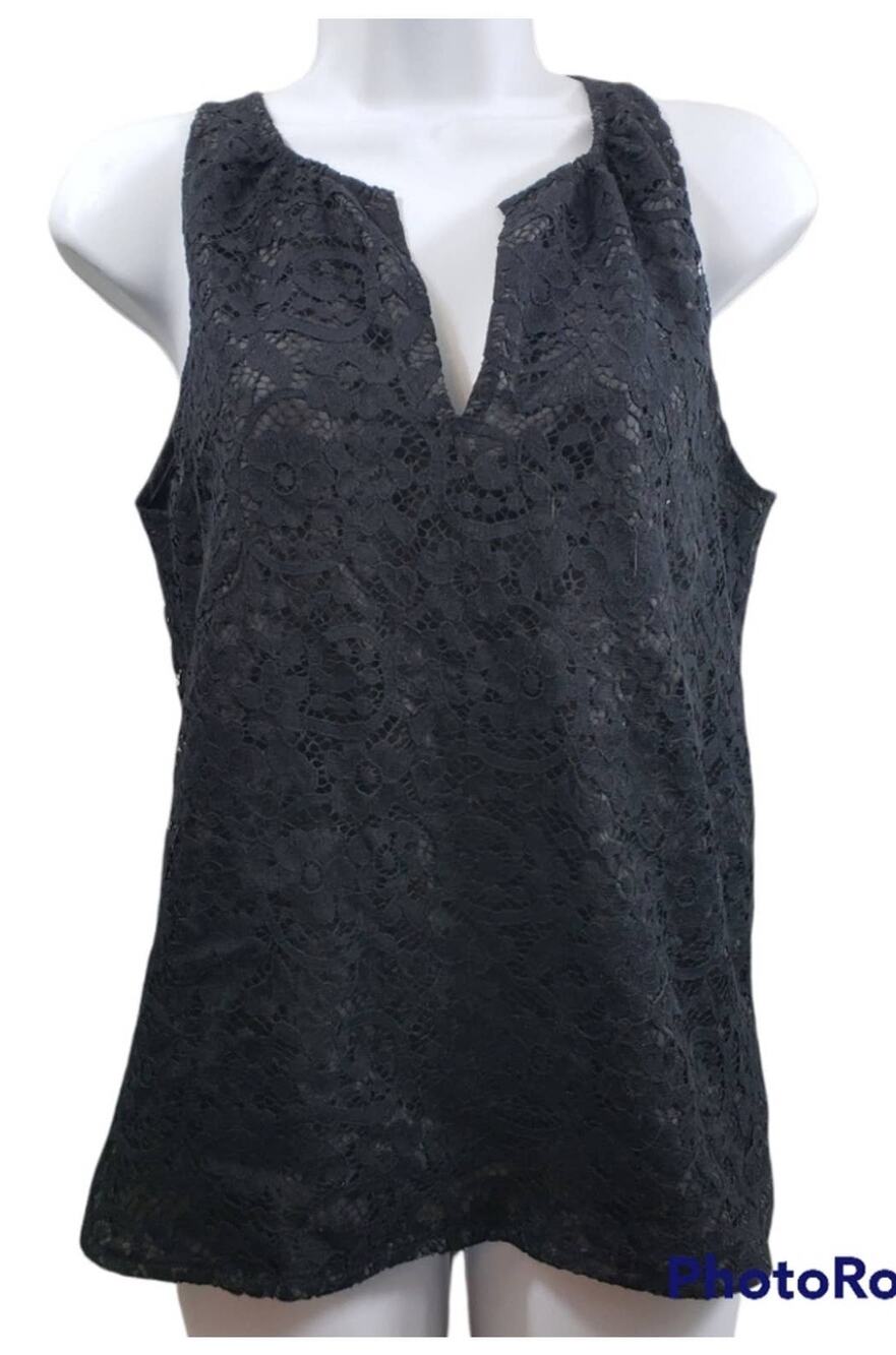 J Crew Black Lace Overlay V-Neck Sleeveless Tank Blouse Size 6